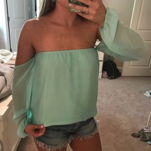 Mint Off the Shoulder Sleeved Top